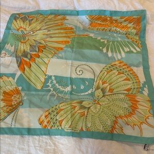 Salvatore Ferragamo Teal and butterfly moth print scarf silk nwt
